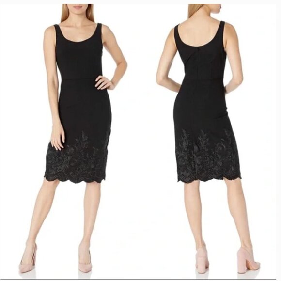 Betsy Johnson Embroidered Scalloped Hem Black Dress Size 4 - Picture 2 of 16